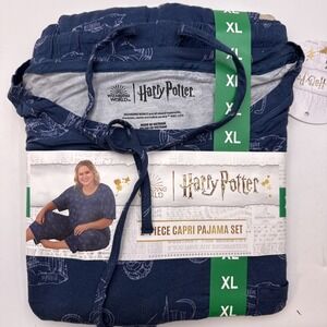 WIZARDING WORLD Harry Potter Womens 2-Piece Capri Blue Pajama Set Size XL